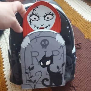 Spooky Black and Gray Backpack with Red Accents